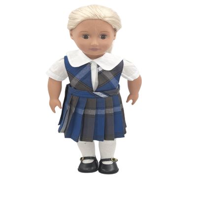 18 inch Doll Outfit-School Plaid Jumper Include Blouse and Hair Accessory/Add on Option: Sock and Shoe (Doll is not Included) (Split Jumper,Sock,Matte Black Only, Plaid 73)