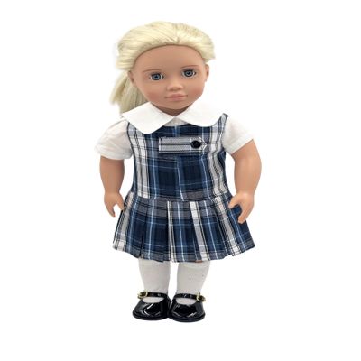 18 inch Doll Outfit-School Plaid Jumper Include Blouse and Hair Accessory/Add on Option: Sock and Shoe (Doll is not Included) (Zip Jumper,Sock,Shiny Black Shoe, Plaid 85)