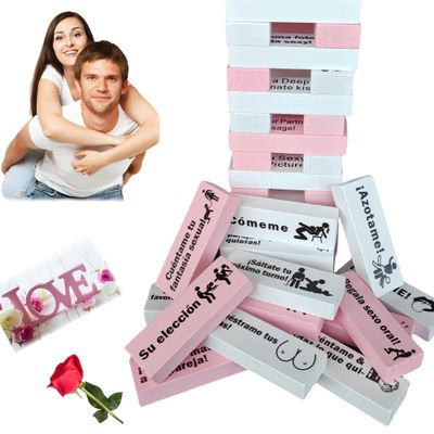 Beecotox Spanish Blocks Game for Adult Couples Colorful Tower Board Tumbling Stacking Wife Husband Funny Bedroom Activity
