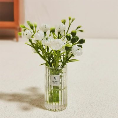 1 Pc Dollhouse Mini Tabletop Flower Arrangement Potted Plant Miniature Decor (White)