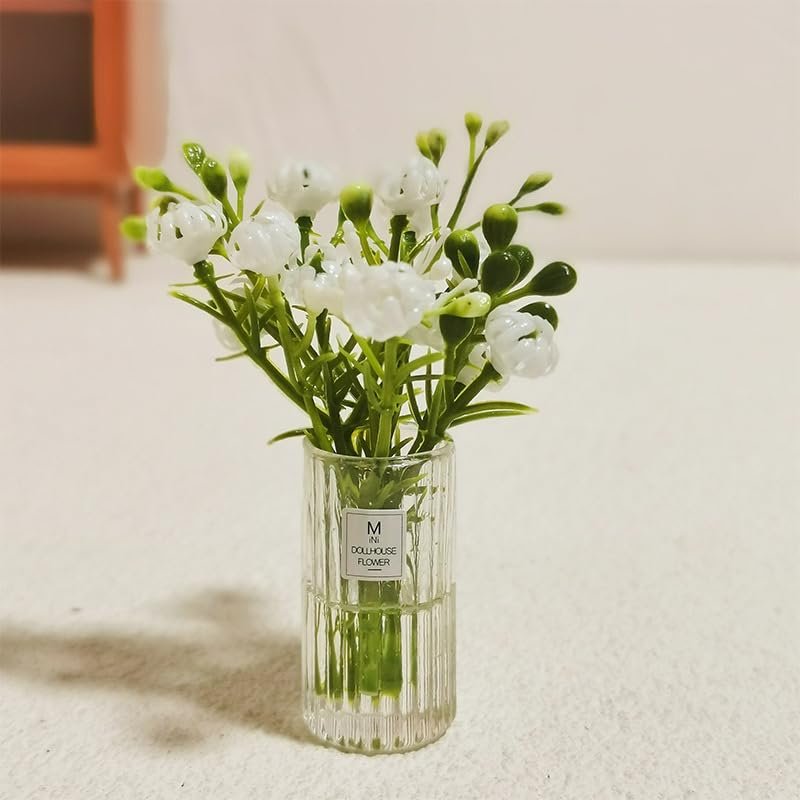 1 Pc Dollhouse Mini Tabletop Flower Arrangement Potted Plant Miniature Decor (White)