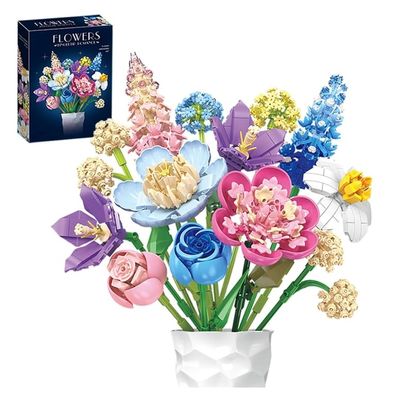 865pcs Flower Building Set, DIY Building Block Flower Bouquet, Beautiful Ornaments, Creates a Cozy Atmosphere with Colorful Artificial Bouquet