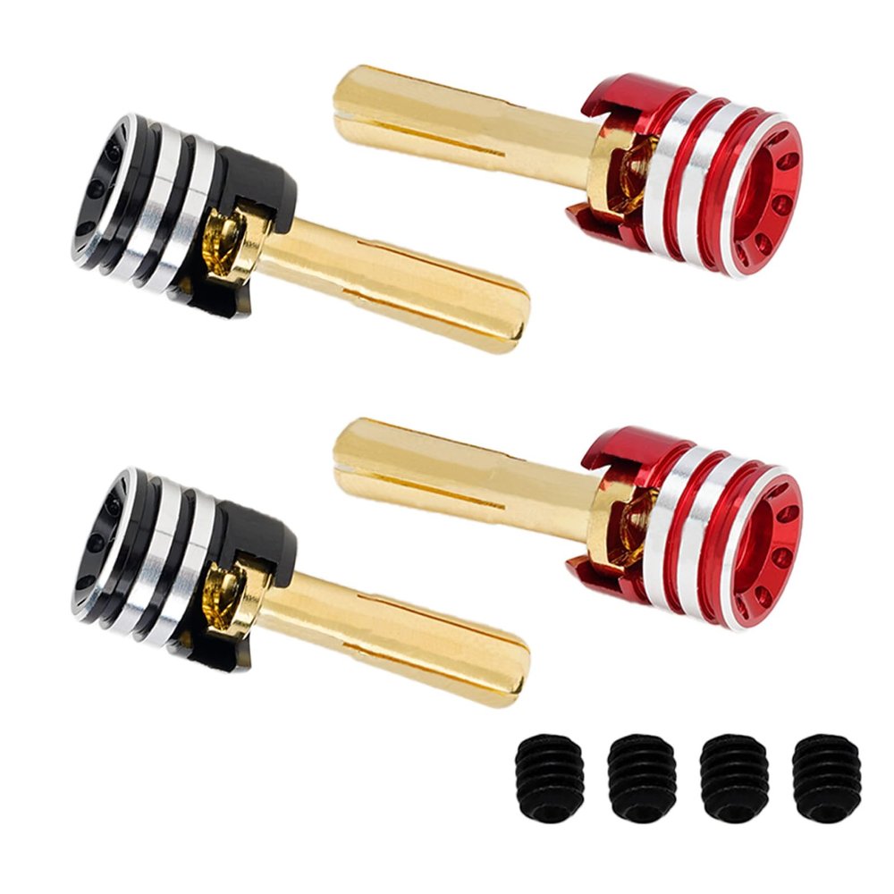 TGCWENG 4Pcs CNC Aluminum Alloy RC Heatsink Bullet Plug Connectors with Grips for 1/10 RC Crawler Car (4mm)