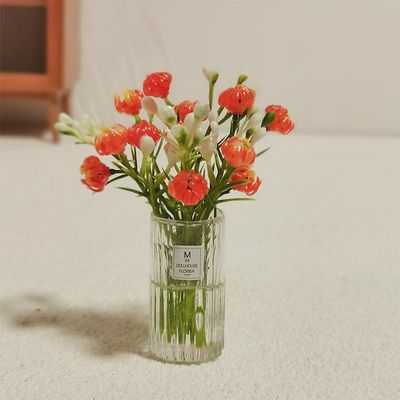 1 Pc Dollhouse Mini Tabletop Flower Arrangement Potted Plant Miniature Decor (Red)