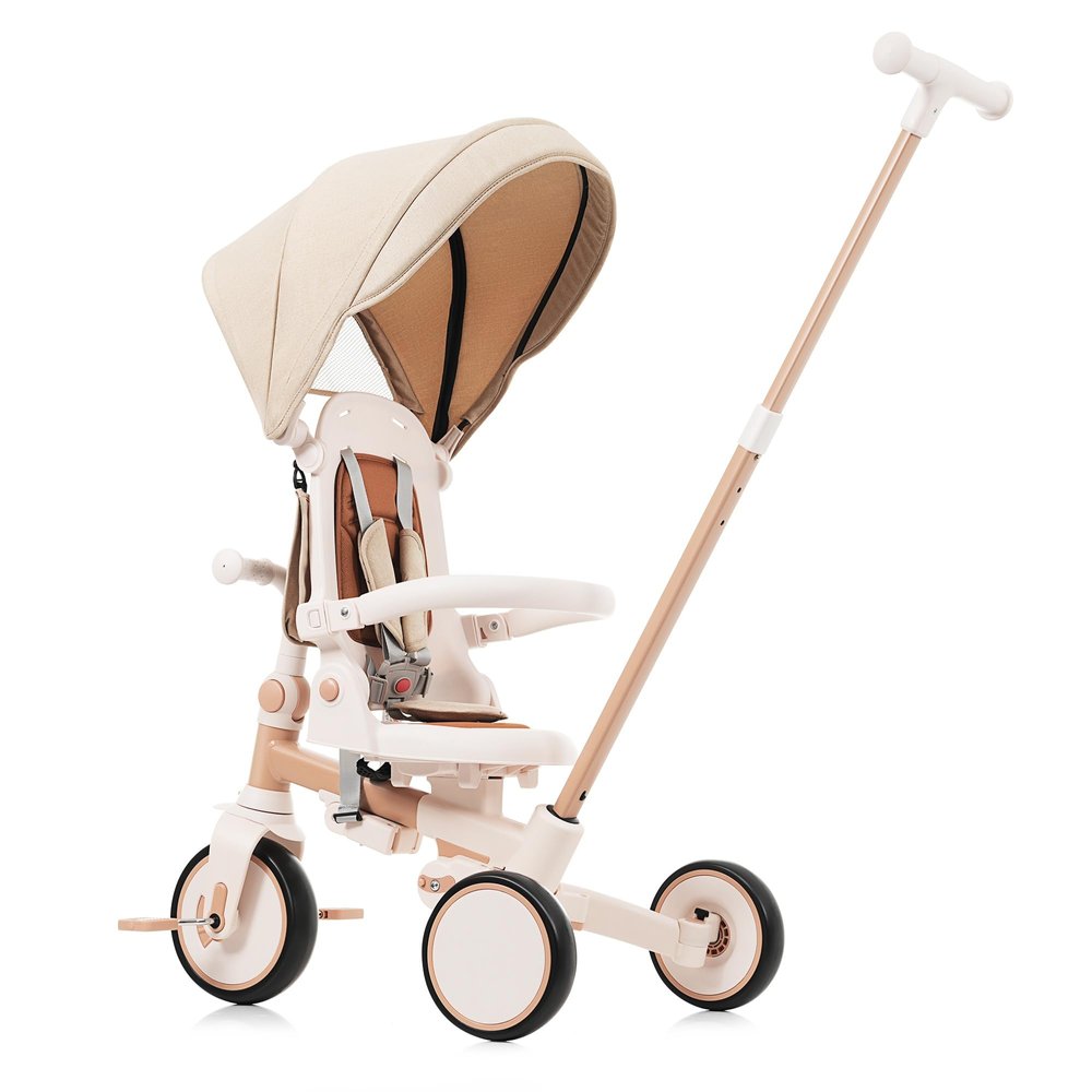 Kids' Tricycles7-in-1 Baby Tricycle - Foldable Toddler Tricycle with Adjustable Parent Handle Removable Pedal Canopy and Guardrail - Push Bike for Kids 12-72 Months (Light Brown)