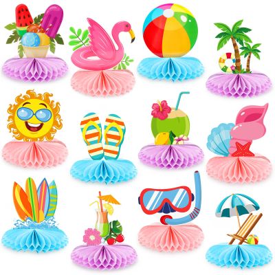 12 Pieces Beach Honeycomb Centerpieces Summer Pool Party Decorations Beach Centerpieces for Hawaii Luau Summer Pool Birthday Decorations