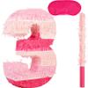 Birchio Pinks Number 3 Pinatas Bundle with a Blindfold and Bat(16.1 x 10.75 x 4 Inches), Perfect for Boys and Girls Birthday Party Supplies, Pink Theme Birthday Decoration (Pink Number 3) view 1