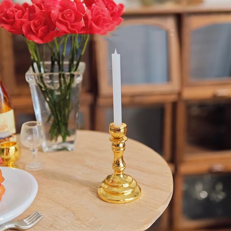 1 Pc Dollhouse Mini Faux Candle Holder Decor Model Miniature Scene (Gold)