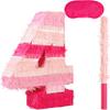 Birchio Pinks Number 4 Pinatas Bundle with a Blindfold and Bat(16.1 x 11.6 x 4 Inches), Perfect for Boys and Girls Birthday Party Supplies, Pink Theme Birthday Decoration (Pink Number 4) view 1