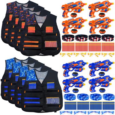 8 Sets Tactical Vest Kit for Nerf Party Supplies Favor, with 8 Toys Foam Dart Guns, 160 Soft-Tip Darts, 8 Protective Goggles & Masks, Wristbands  for Boys Birthday Party