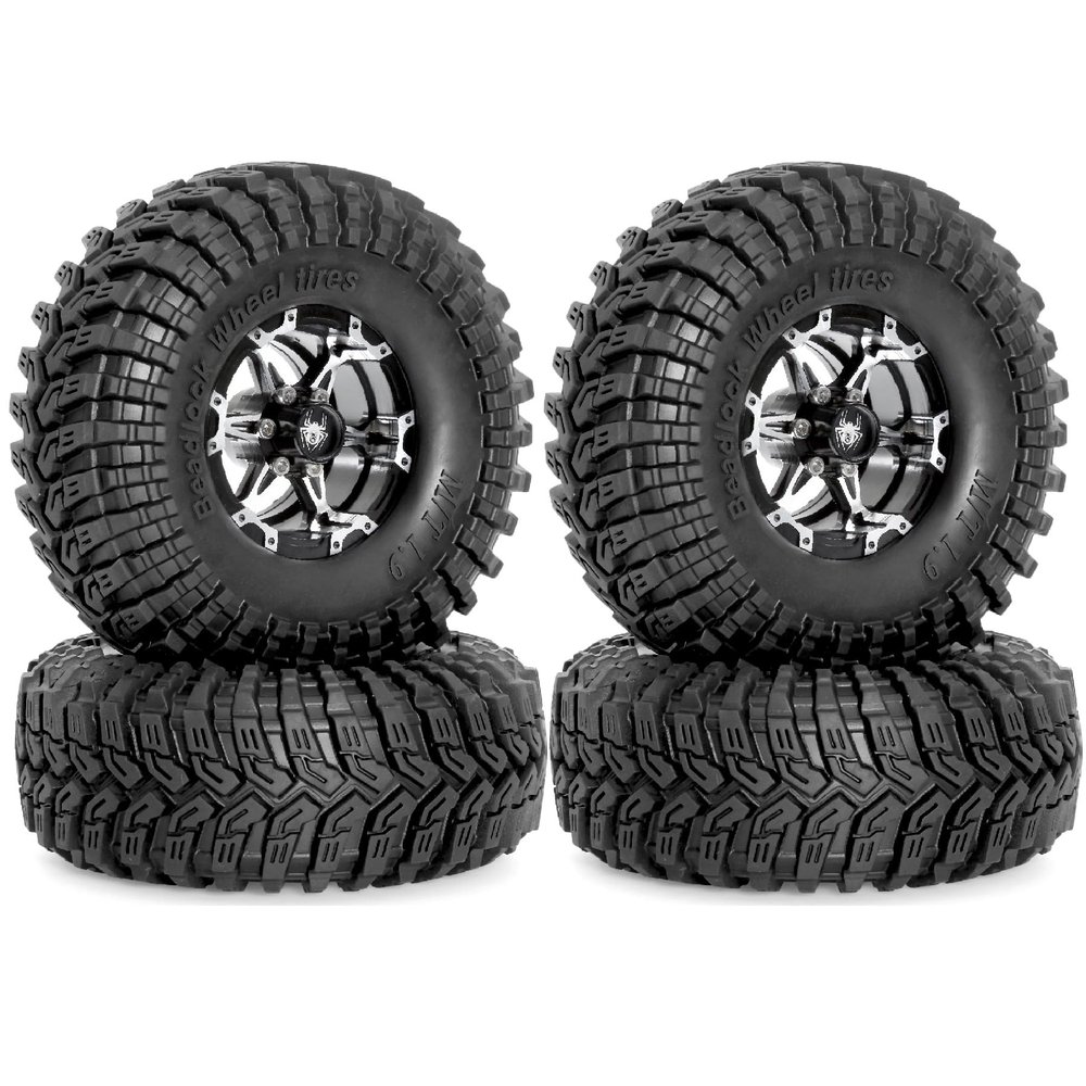 115mm 1.9 inch RC Track Rubber Tire and Aluminum Beadlock Wheel Rock Set 12mm Hex for Most RC 1/10 Track Vehicle Tube Rack Car Such as TRX-4 D90 D110 TF2 Tamiya CC01 Axial 90047 SCX10III R241 (R241D)