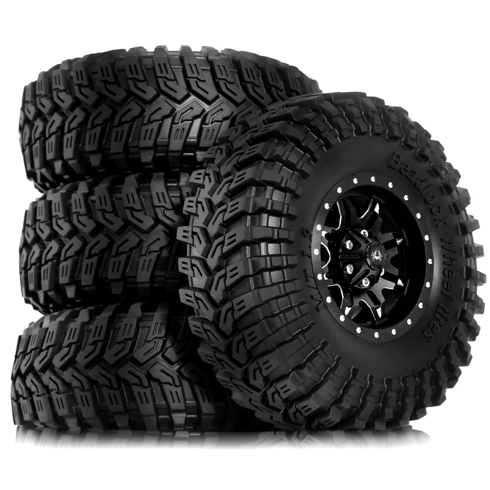 115mm 1.9 inch RC Track Rubber Tire and Aluminum Beadlock Wheel Rock Set 12mm Hex for Most RC 1/10 Track Vehicle Tube Rack Car Such as TRX-4 D90 D110 TF2 Tamiya CC01 Axial 90047 SCX10III R241 (R241C)