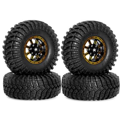 115mm 1.9 inch RC Track Rubber Tire and Aluminum Beadlock Wheel Rock Set 12mm Hex for Most RC 1/10 Track Vehicle Tube Rack Car Such as TRX-4 D90 D110 TF2 Tamiya CC01 Axial 90047 SCX10III R241 (R241A)