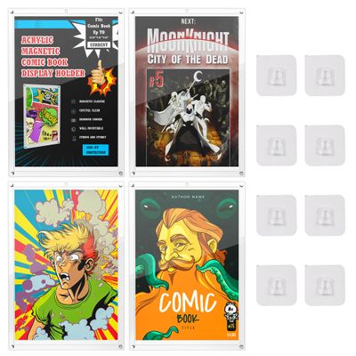 4 Pack Magnetic Comic Book Protector Hard Case Current Comic Book Display Cases Comic Book Top Loaders Clear Acrylic One Touch Premium Wall Mountable UV Protection Slab Protectors Fits Most Comics