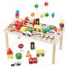 Activity Table for 1+ Year Old, Montessori Wooden Toys for Toddlers 1-3, 8 in 1 Baby Activity Table, Educational Sensory Bead Maze Toys for Babies, Learning Shape Sorter, Birthday Gifts Girls Boys view 1