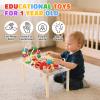 Activity Table for 1+ Year Old, Montessori Wooden Toys for Toddlers 1-3, 8 in 1 Baby Activity Table, Educational Sensory Bead Maze Toys for Babies, Learning Shape Sorter, Birthday Gifts Girls Boys view 4