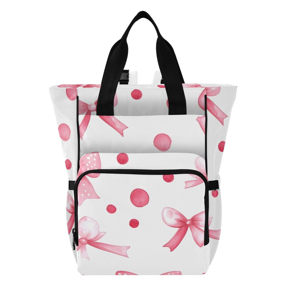 xigua Bows and Polka Dots Baby Diaper Bag Backpack with 10 Pockets, Large Capacity Baby Changing Bags, Multi Function Girl Boy Travel Diaper Bag for Dad Mom, 16 inch