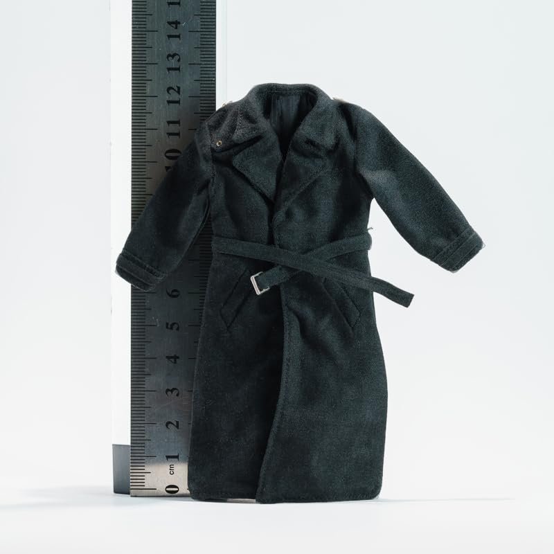 1/12 Scale Male Clothes, Tweed Trench Coat Windbreaker Jacket for 6-inches Action Figure Body, Fashion Stylish 1/12 Man Long Jacket Suit Clothing Costume Outfit (A Black Trench Coat)