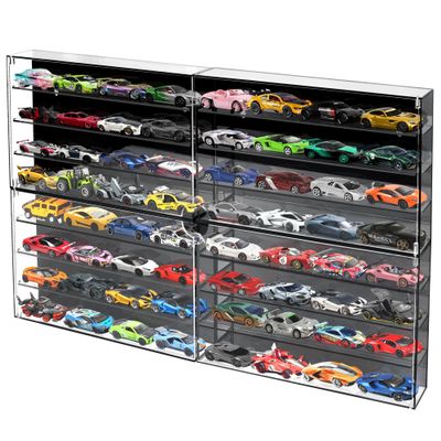 1/64 Scale Model Cars Display Case Wall-Mounted Diecast Toy Car Display Case Storage, Cabinet Lockable for 64 Mini Toys CarBlack, 27.5 X 15.7 X 1.8 inches