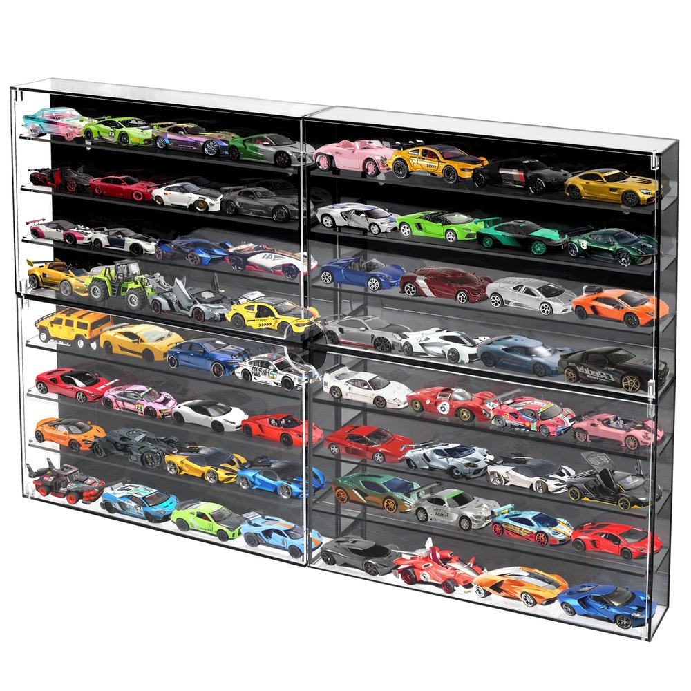 1/64 Scale Model Cars Display Case Wall-Mounted Diecast Toy Car Display Case Storage, Cabinet Lockable for 64 Mini Toys CarBlack, 27.5 X 15.7 X 1.8 inches