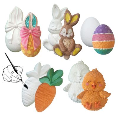 Easter Magnet Painting Kit  DIY Craft for Kids and Adults, 5 Resin Figures with 7 Magnets, Customizable Holiday Craft Kit for All Ages