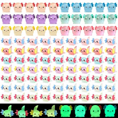 100 Pcs Mini Resin Axolotl Glow in The Dark Axolotl Figures Tiny Luminous Axolotl Animal Resin Ornament for DIY Garden Landscape Dollhouse Potted Plants Decor