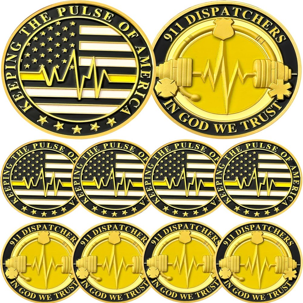 ASmileIndeep 10 PCS 911 Dispatchers Challenge Coins - Public Safety Dispatcher Token Emergency Responders Coin EMS Police Medical Dispatcher Hero Tribute Coin Commemorative Gift