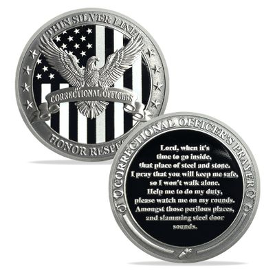 1Pcs Thin Gray Line Coin Correctional Officer Prayer Coin with Eagle Design Thin Blue Line Challenge Coin Gray Prison Police Coin Law Enforcement Appreciation Gift (Silver) (1 PCS)