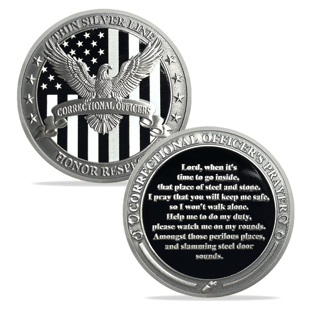 1Pcs Thin Gray Line Coin  Correctional Officer Prayer Coin with Eagle Design  Thin Blue Line Challenge Coin  Gray Prison Police Coin  Law Enforcement Appreciation Gift (Silver) (1 PCS)