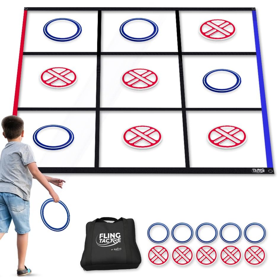 Swooc Games - Fling Tac Toe (9ft x 9ft) Giant Tic Tac Toe Game Outdoor | Weatherproof Giant Outdoor Games for Adults and Family | Large Backyard Games for Kids | Jumbo Outside Yard & Lawn Game