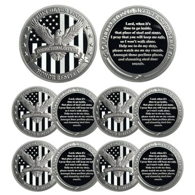 10Pcs Thin Gray Line Coin Correctional Officer Prayer Coin with Eagle Design Thin Blue Line Challenge Coin Gray Prison Police Coin Law Enforcement Appreciation Gift (Silver)