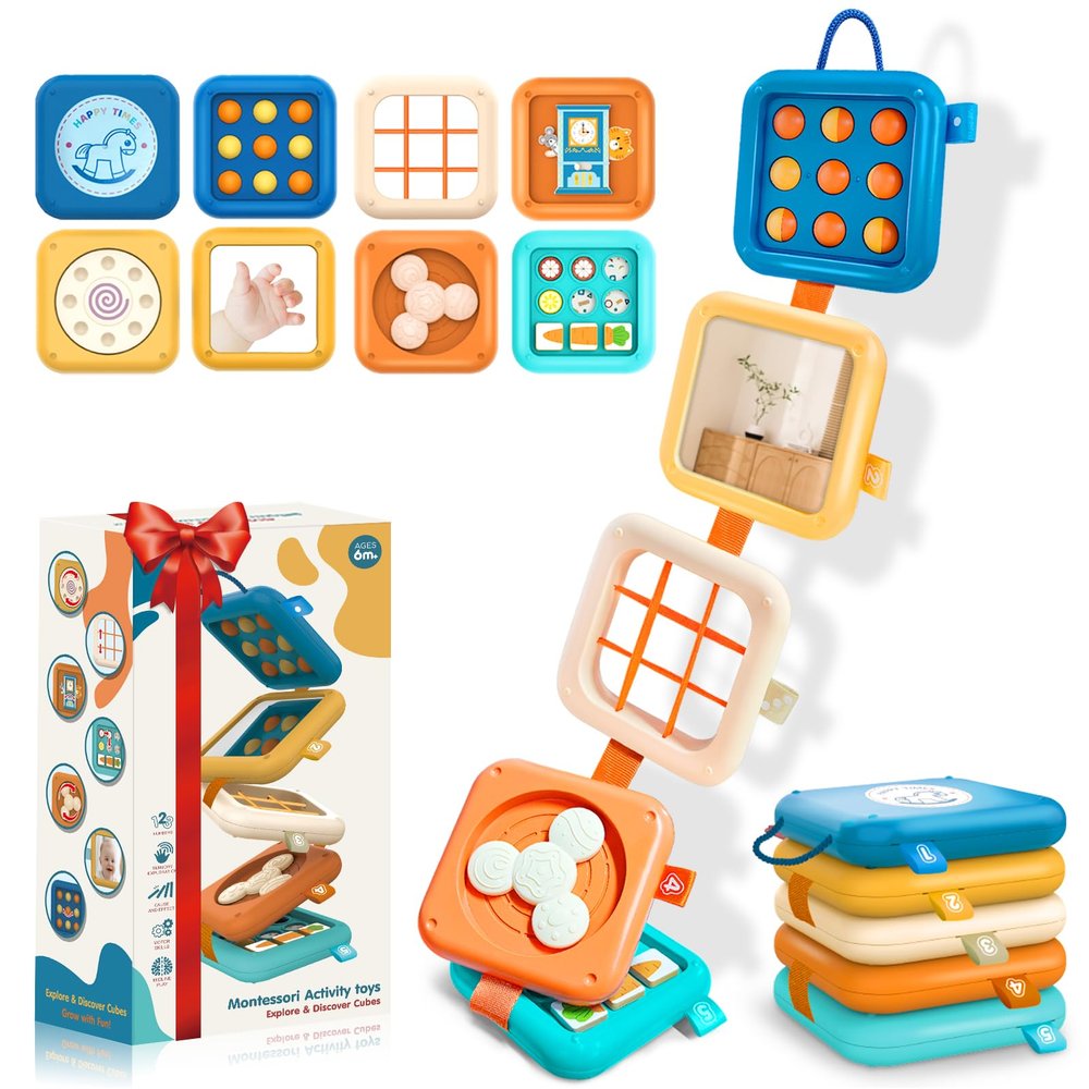 Baby Travel Essential Airplane Toys for Babies 6-12 Months, 7-in-1 Montessori Fine Motor Skills Busy Board, BPA-Free Wipe Clean Car Seat Toy with No Loose Parts, Easter Basket Stuffers for 6 9 18M+
