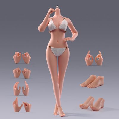 1/6 Scale Female Action Figure Body, 12 inches Seamless Flexible Action Figure Body Model with Detachable 5 Pairs Hand Gesture Shapes (Normal Skin)