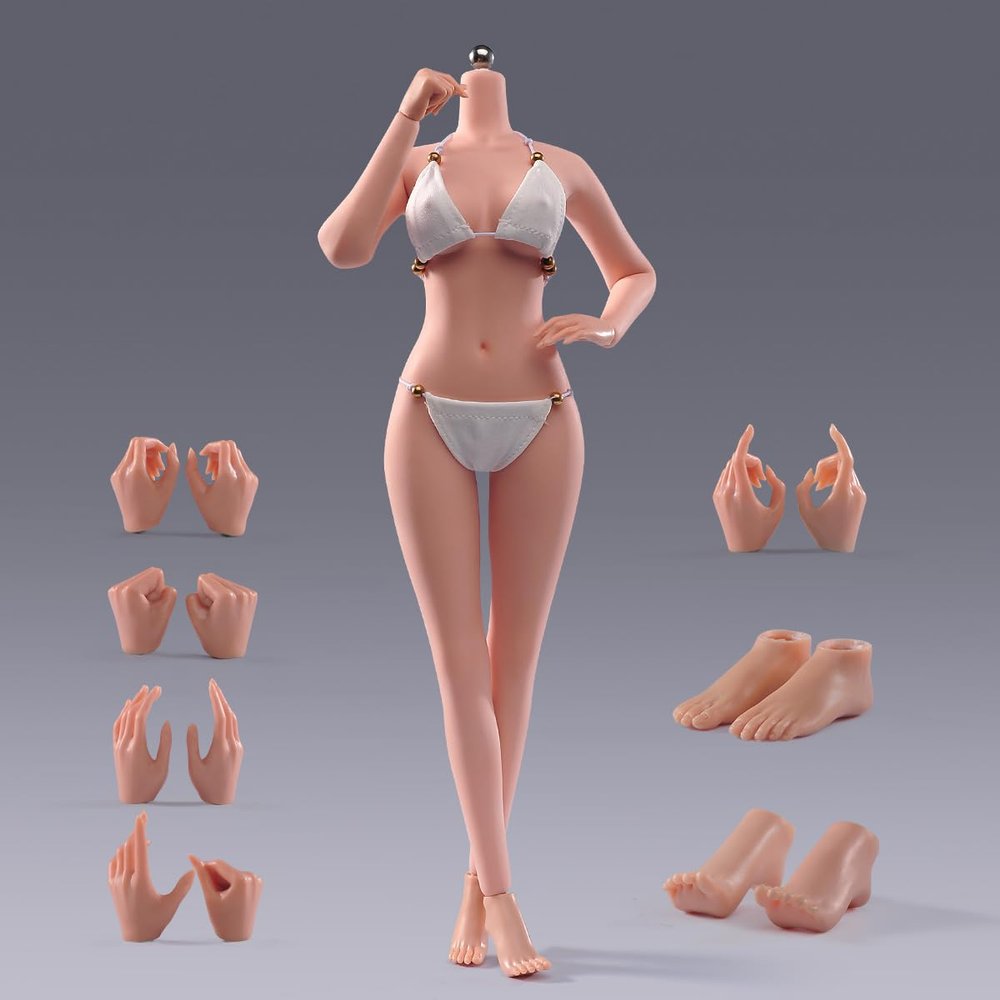 1/6 Scale Female Action Figure Body, 12 inches Seamless Flexible Action Figure Body Model with Detachable 5 Pairs Hand Gesture Shapes (Normal Skin)