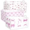 3 Pcs Pink Bow Storage Basket, Coquette Girls Rectangle Storage Bins Box with Handles, Bows and Chery Shelf Basket Ideal for Room Nursery Decor, Books, Organizing Clothes, Toys view 1