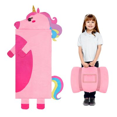 Kids Sleeping Bag Soft Plush Toddler Nap Mat with Pillow for Boys Girls Large 67 * 27.5 Inch Sleeping Mat for Daycare Preschool Kindergarten