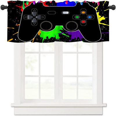 AAVEUP Game Valance Curtain for Kids Cartoon Modern Abstract Colour Pigment Creative Electronic Video Gamepad Window Treatment Valances Curtains for Boys Living Room Bedroom Nursery 54x18In