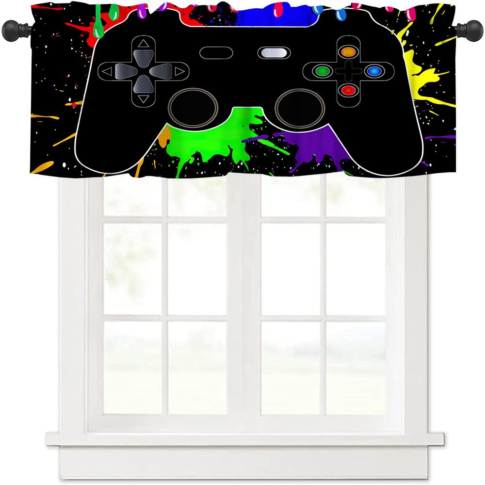 AAVEUP Game Valance Curtain for Kids Cartoon Modern Abstract Colour Pigment Creative Electronic Video Gamepad Window Treatment Valances Curtains for Boys Living Room Bedroom Nursery 54x18In