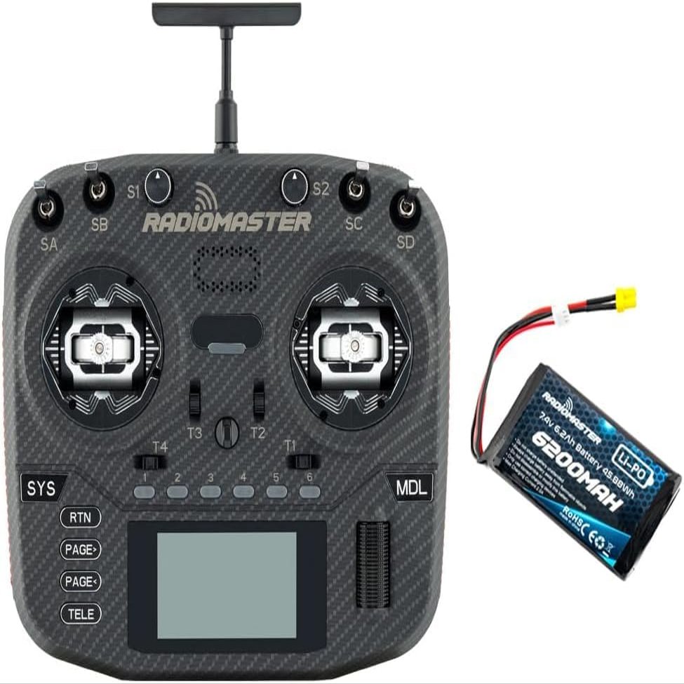 Radiomaster Boxer Max Version with CNC AG01 Hall Gimbals Carbon Fiber 2.4G 16ch Transmitter Remote Control ExpressLRS Mode 2 (Boxer Max Elrs-Black with 6200)