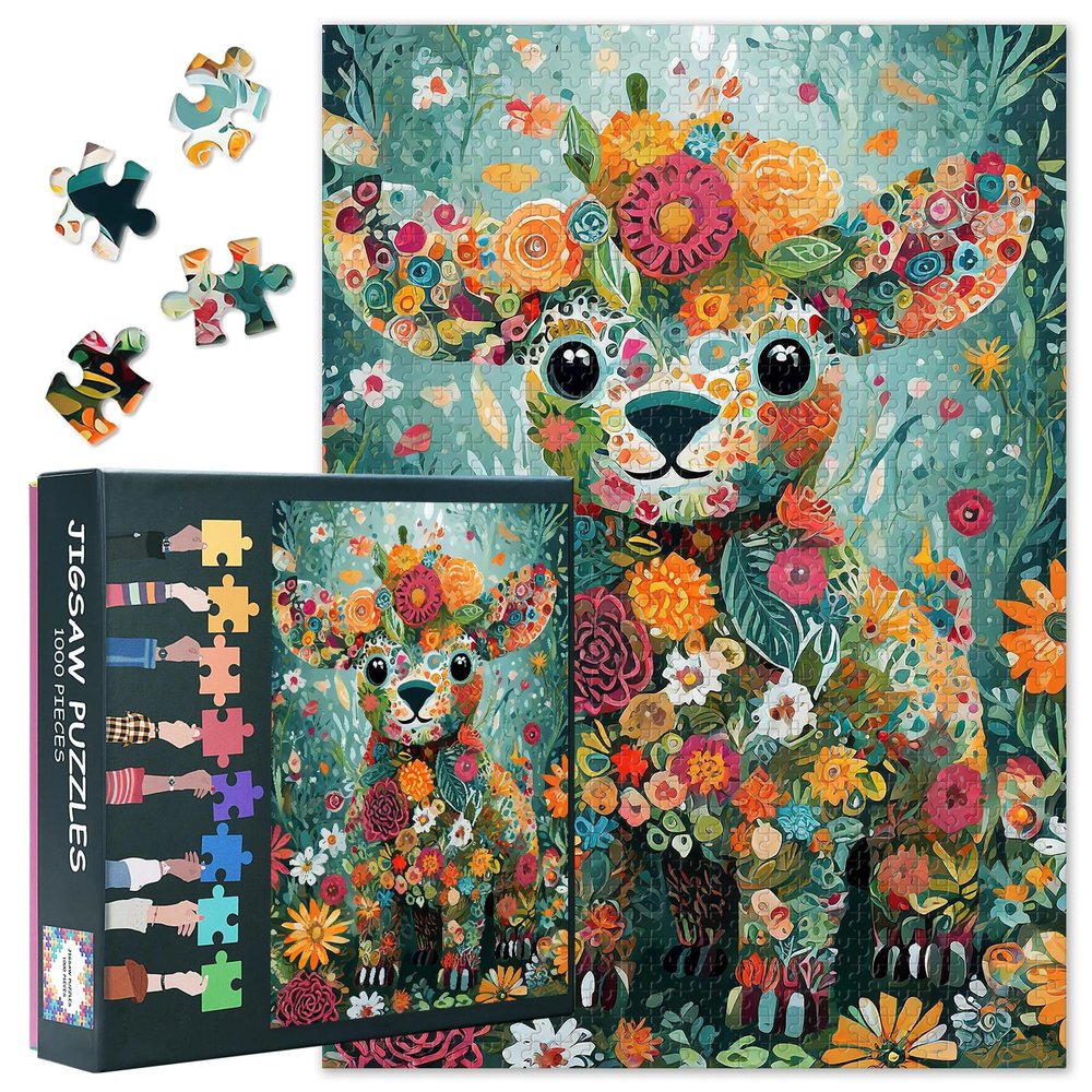 1000 Pieces Challenging Animals Made of Flowers Jigsaw Puzzles for Adults Cattle Jigsaw Puzzle for Adults as Gifts Home Decor Intelligence Puzzles for Family Games 27.5"X19.7"