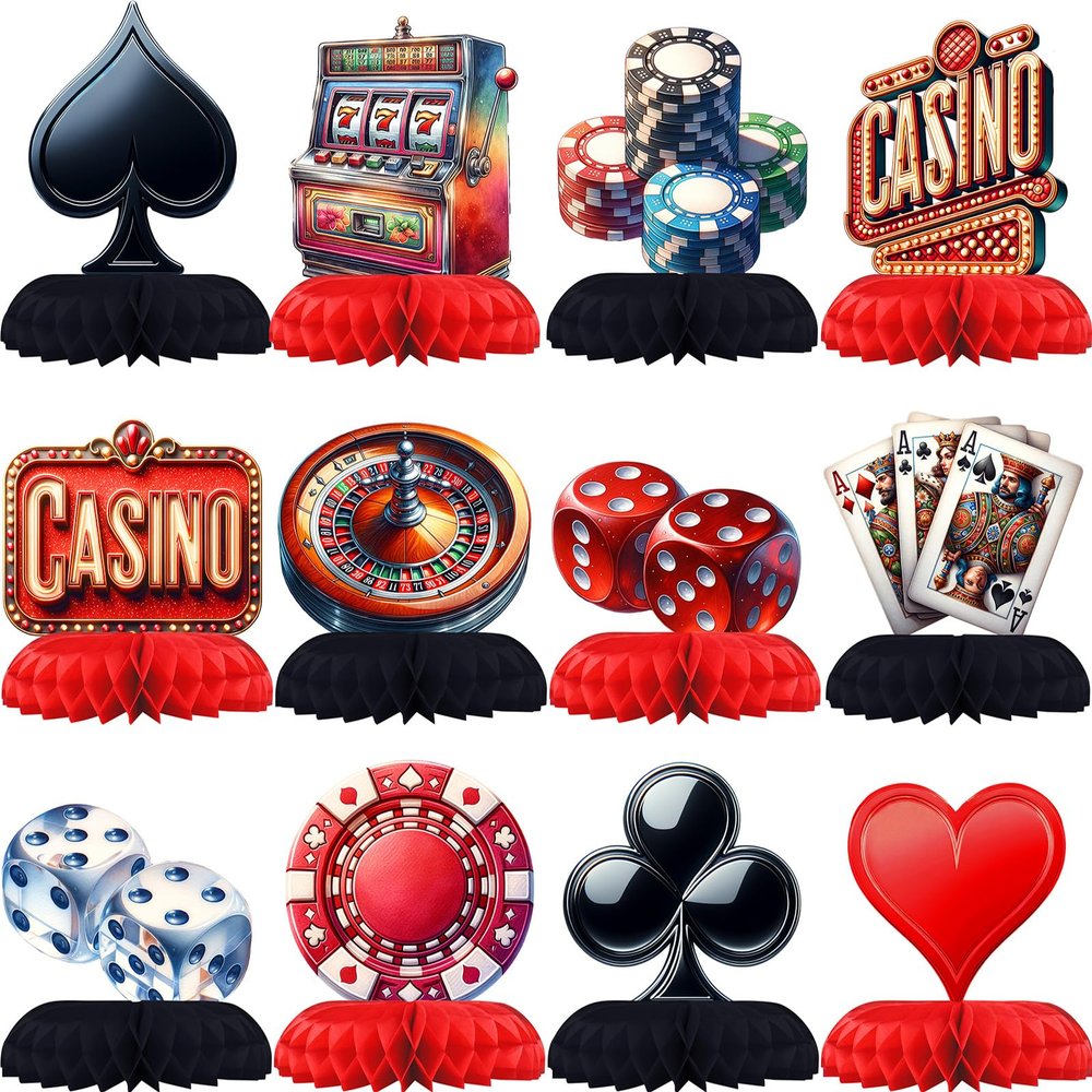 12 Pack Casino Table Decorations - Casino Party Decorations for Adults' Birthday and Themed Events - Casino Table Toppers