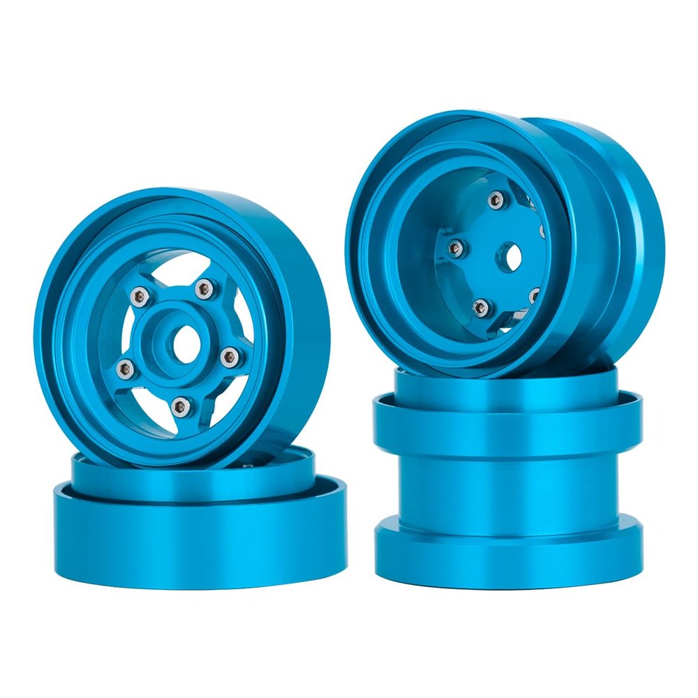 4Pcs Wheels Hub Rims Wheel Rims for Tamiya Sand Scorcher/Frog/Fighting Buggy/Grasshopper/Superchamp Aluminum 1/10 RC Car Chassis Upgrade Parts (Blue)