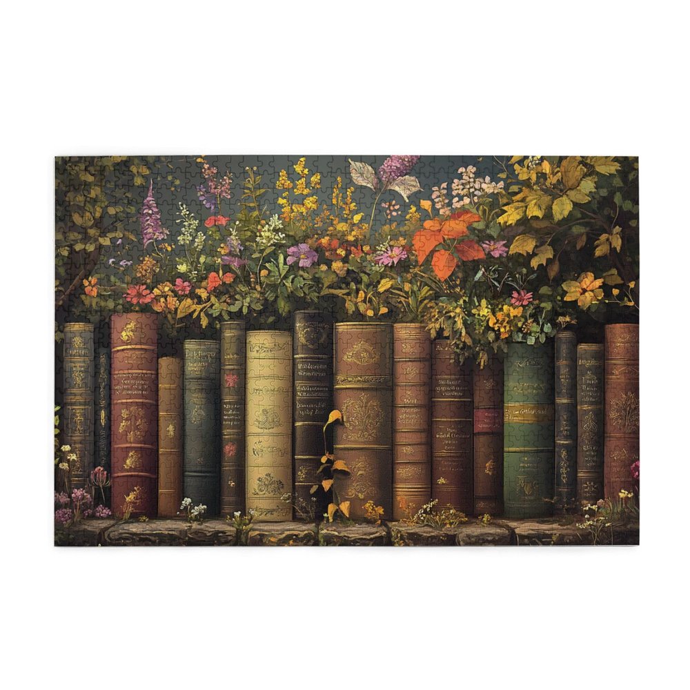 CDSASHCA Books & Blooms Artwork 1000 Pieces of Adult Wooden Puzzle - Floral & Literature Design,Perfect for Display & Fun,Relax Yourself,Enjoy The Solving ProcessGifts Fro Friends and Family