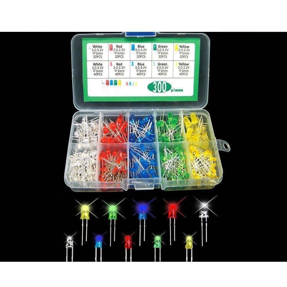 5 Color F3 3mm F5 5mm Round LED Red Yellow Blue Green White 300pcs LED kit Box