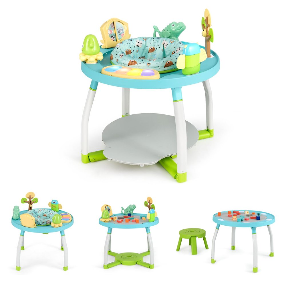 GLACER 5 in 1 Baby Activity Center, Play Center Jumpers and Bouncers with 3 Adjustable Heights, 360Rotating Seat, Music, Lights, Sounds, Removable 6 Toys, Exersaucer for Babies 6-36 Months (Blue)
