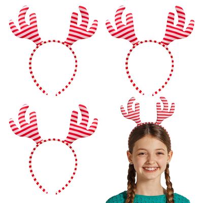 Fun Express 7 3/4" Candy Cane Stripe Stuffed Reindeer Antlers Headbands - 6 Pieces