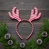Fun Express 7 3/4" Candy Cane Stripe Stuffed Reindeer Antlers Headbands - 6 Pieces view 4
