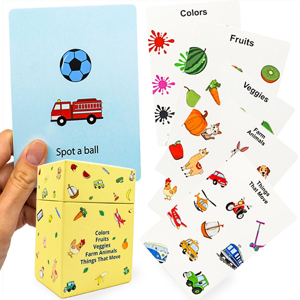 55 Thick & Durable Montessori Flashcards for Toddlers 1-4 | Colors, Fruits, Vegetables, Farm Animals & Things That Move | Speech Therapy, Homeschool & Gift Set