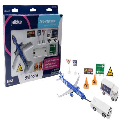 Daron 12-Piece jetBlue A321 Balloons Livery Airport Die-Cast Metal and Plastic Airplane, Vehicles, and Accessories Playset Toy and Collectible, for Age 3+