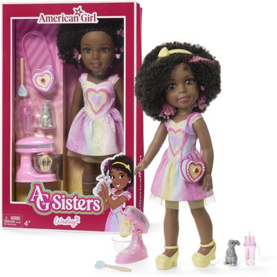 American Girl, AG Sisters Wesley Doll, Brown Eyes, Short Curly Dark-Brown Hair with Pink Highlights, 14.5", Age 4+